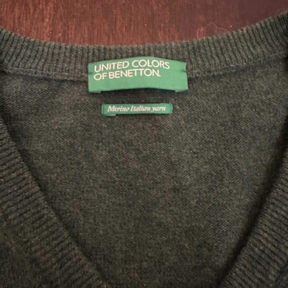 Benetton - green merino wool crewneck sweater - Picture 2 of 2